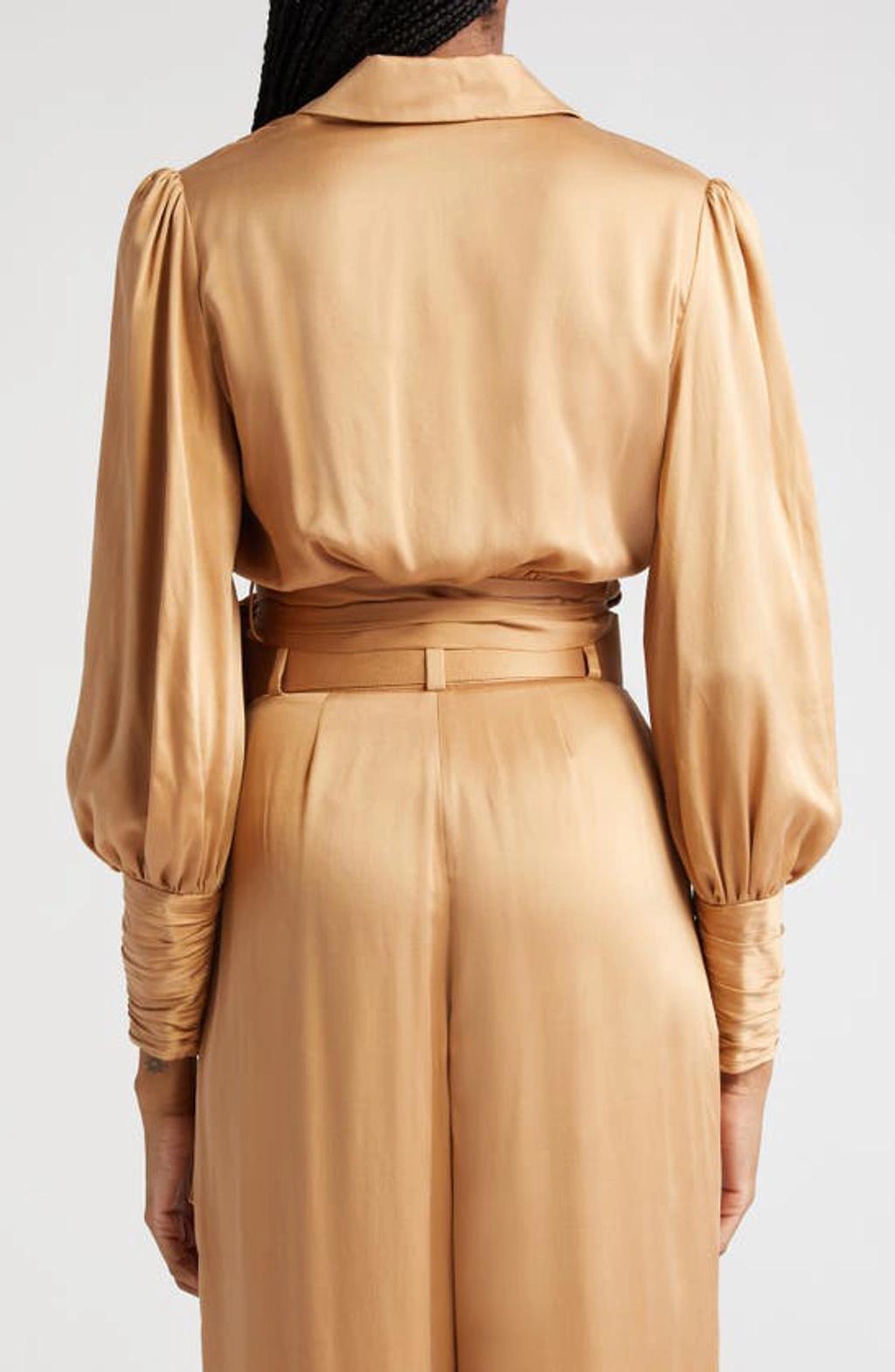 ZIMMERMANN Silk Long-sleeve Wrap Top In Sand Product Image