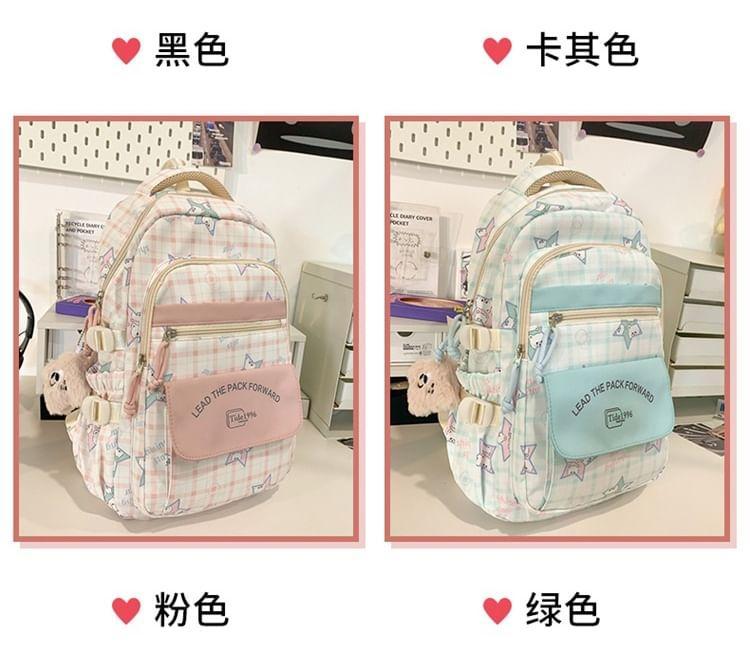 Plaid Cartoon Print Nylon Backpack / Bag Charm / Set Product Image