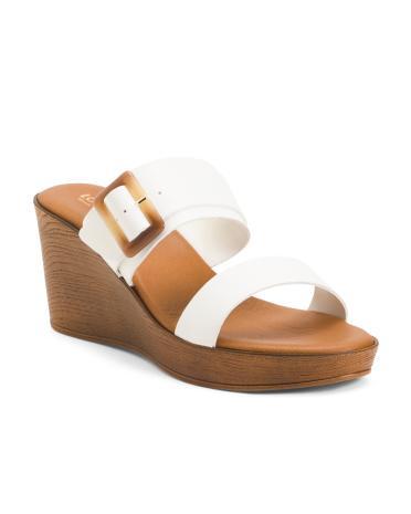 Leather Dual Band Wedge Sandals With Turtle Buckle for Women Product Image