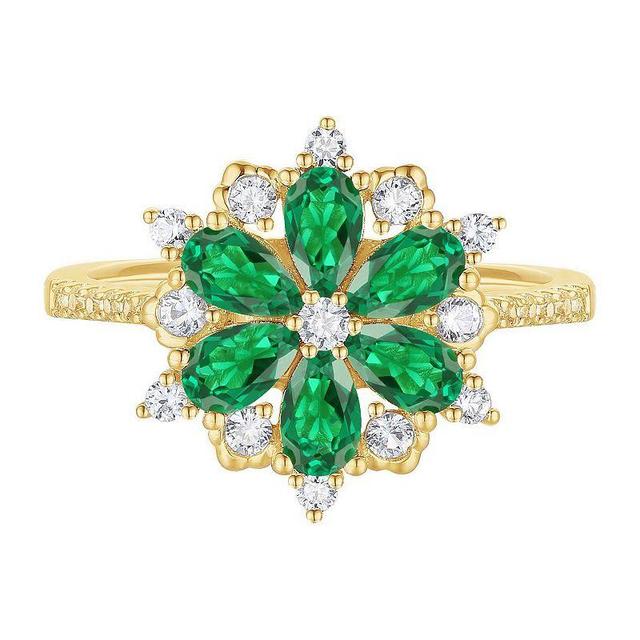 14k Gold Over Silver Lab-Created Emerald & White Sapphire Ring, Womens Gold Tone Product Image