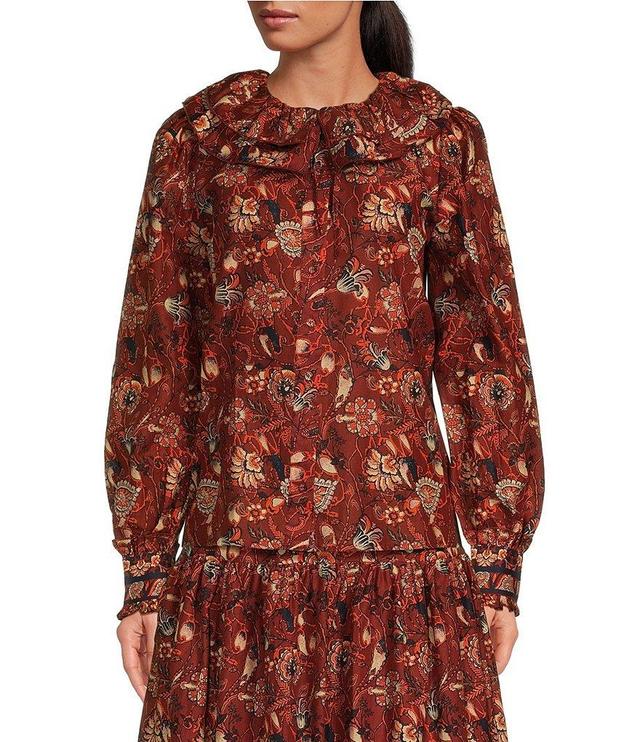 A Loves A Floral Print Woven Ruffled Platter Collar Long Balloon Sleeve Coordinating Button Front Blouse Product Image