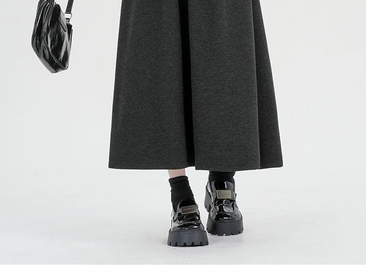 High Rise Plain Midi A-Line Skirt Product Image