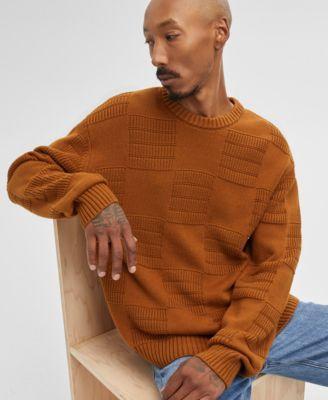 Mode of One Mens Long-Sleeve Relaxed-Fit Textured Check Sweater, Created for Macys Product Image