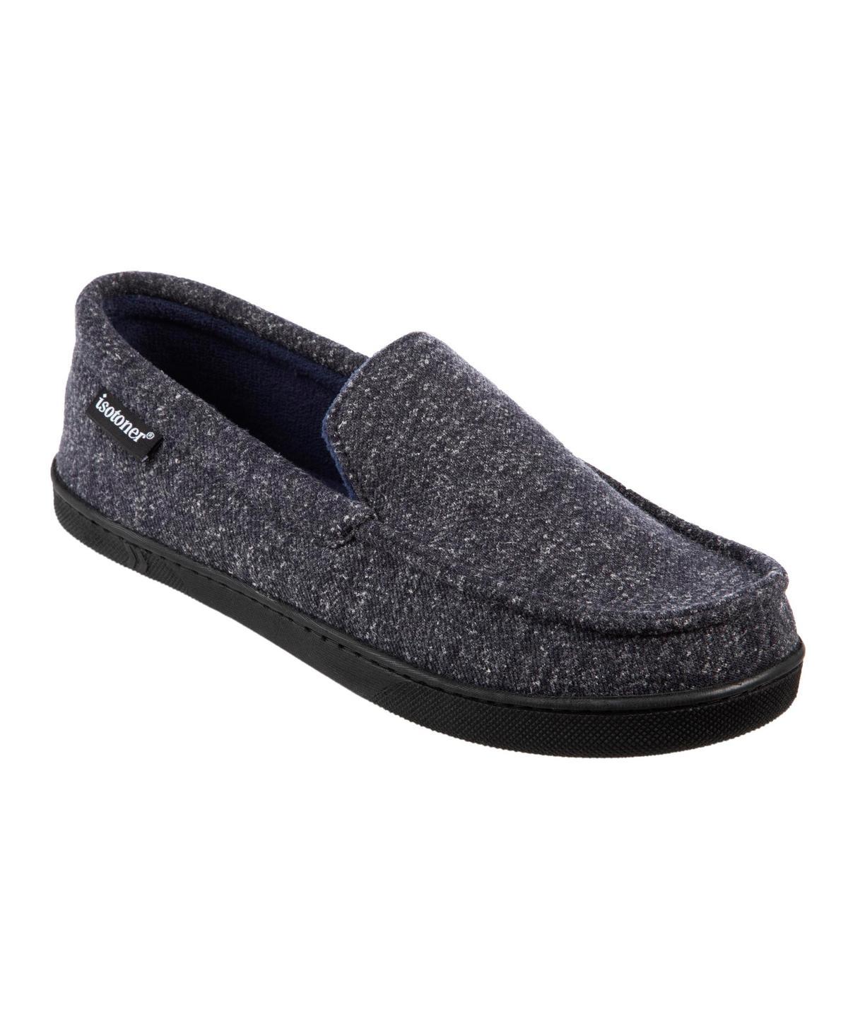 isotoner Preston Heather Knit Mens Moccasin Slippers Blue Product Image