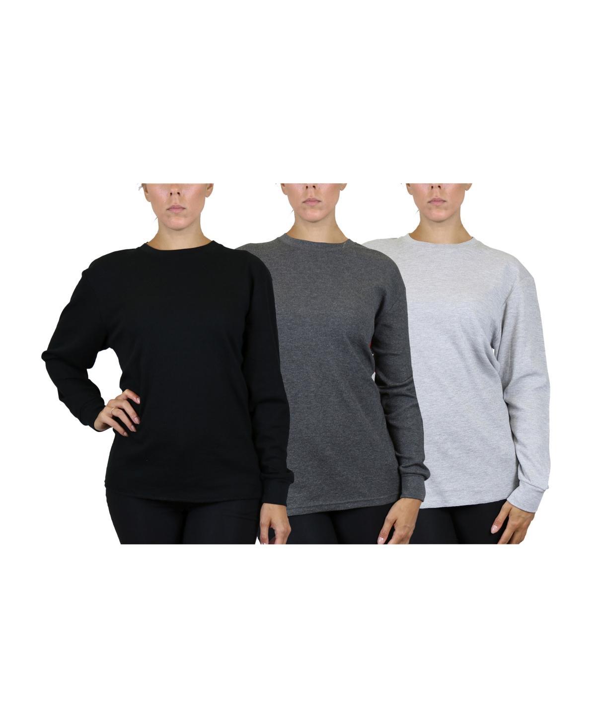 Womens Loose Fit Waffle Knit Thermal Shirt, Pack of 3 - Charcoal, Heather Gray Product Image