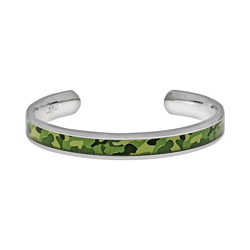 LYNX Stainless Steel Camouflage Cuff Bracelet - Men, Mens, Green Product Image