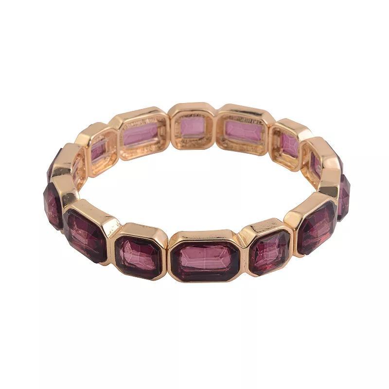 Emberly Gold Tone Pink Square Stone Stretch Bracelet, Womens Product Image