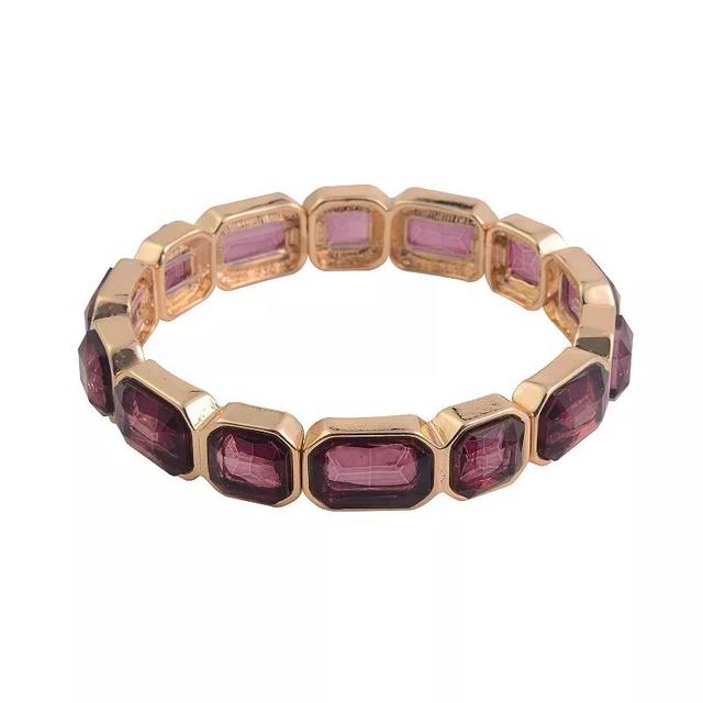 Emberly Gold Tone Pink Square Stone Stretch Bracelet, Womens Product Image