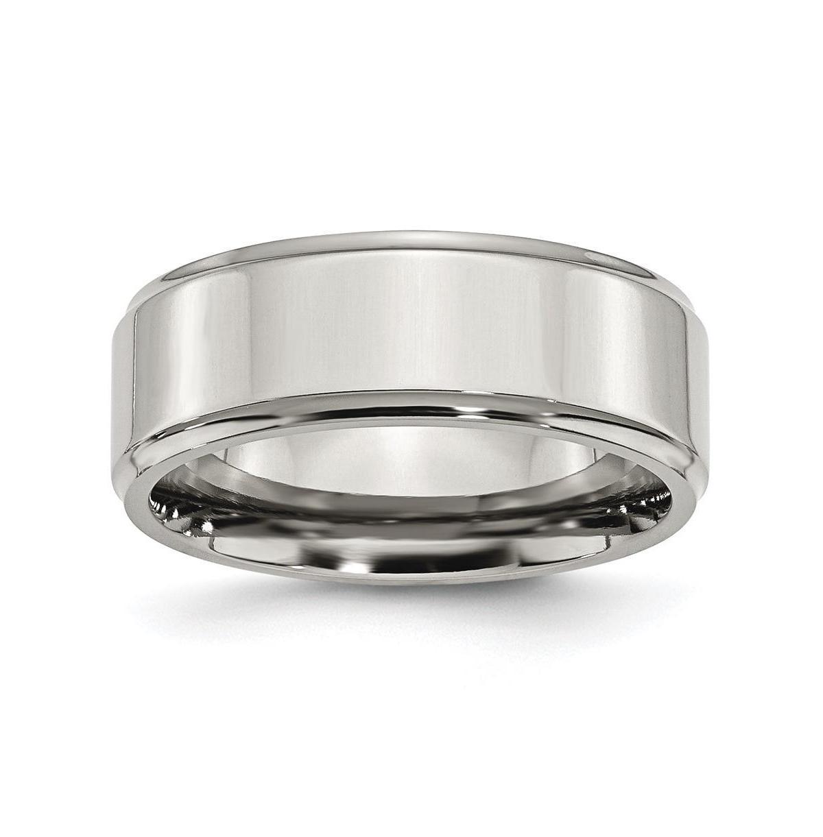 Chisel Stainless Steel Polished 8mm Ridged Edge Band Ring Product Image