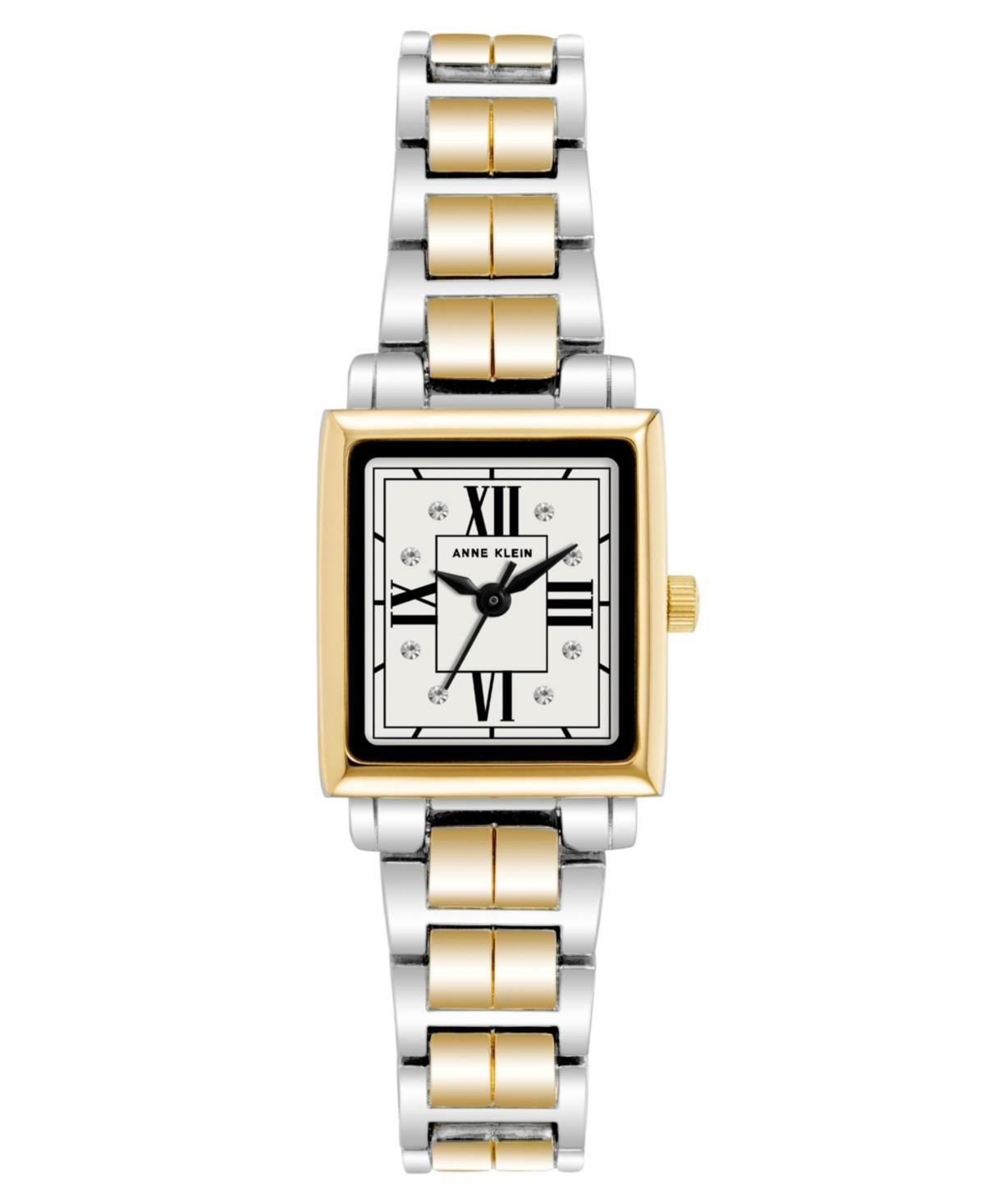 Anne Klein Womens Three-Hand Quartz Square Gold-Tone and Silver-Tone Alloy Bracelet Watch, 21mm - Silver-Tone Product Image