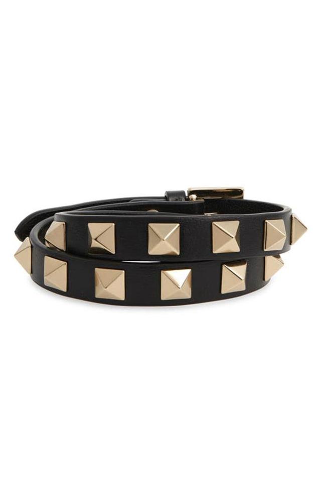 Rockstud Leather Double Wrap Bracelet In Not Applicable Product Image