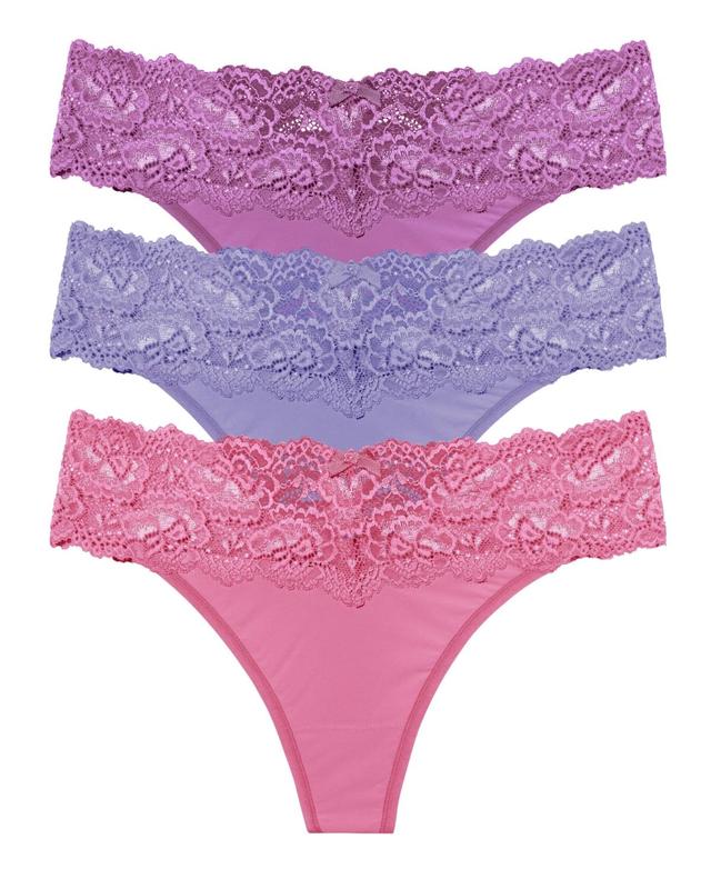 Womens Goddess Lace Trim Thong 3-Pack - Purple/periwinkle Product Image