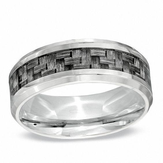 Men's 8.0mm Comfort Fit Grey Carbon Fiber Stainless Steel Wedding Band Product Image