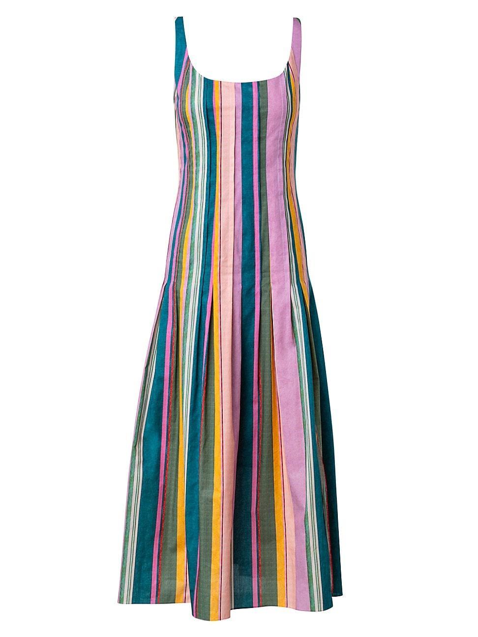 Womens Sleeveless Striped Cotton Midi-Dress Product Image