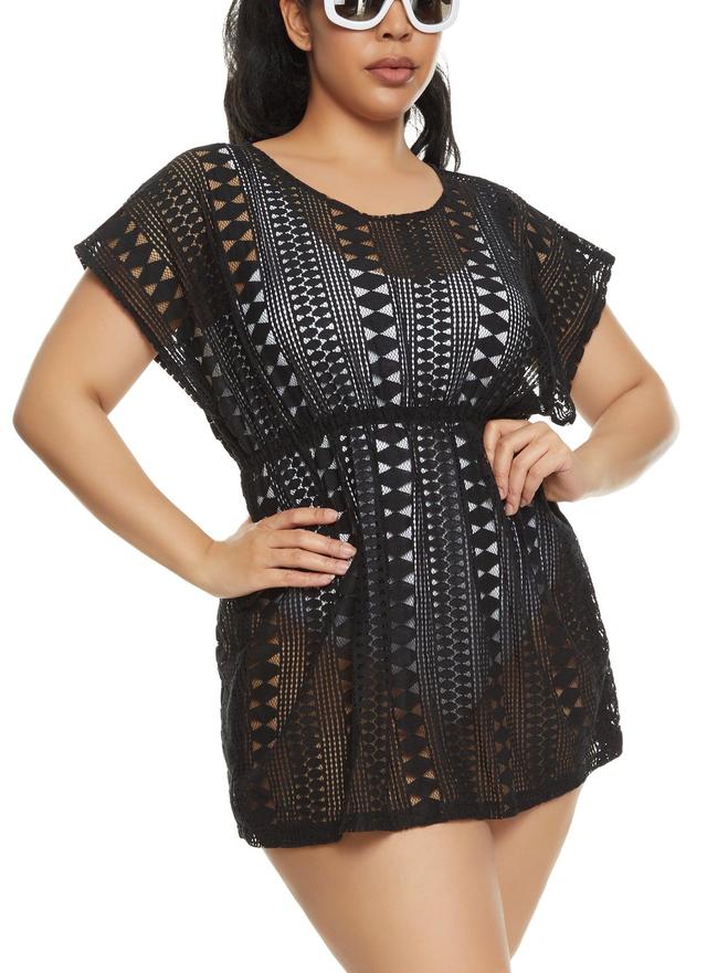 Womens Plus Size Patterned Crochet Cover Up Kimono Product Image