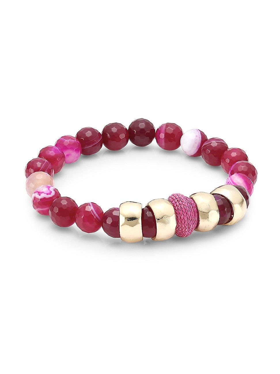 Womens Pink Agate & Raffia Stretch Bracelet Product Image