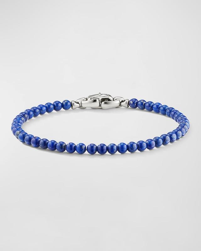 Mens Spiritual Beads Bracelet in Silver with Lapis, 4mm, 5.5L Product Image