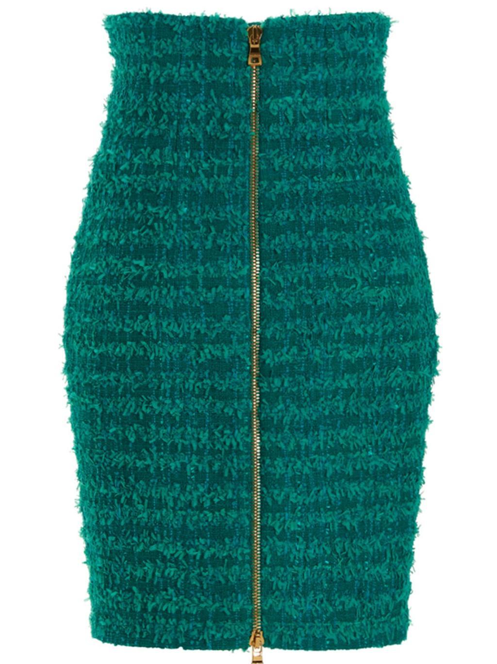 BALMAIN Logo Button Tweed Skirt In Green Product Image