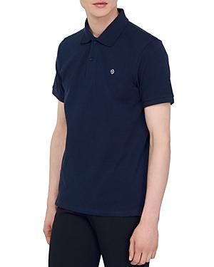 Sandro Cotton Pique Square Cross Patch Classic Fit Polo Shirt Product Image