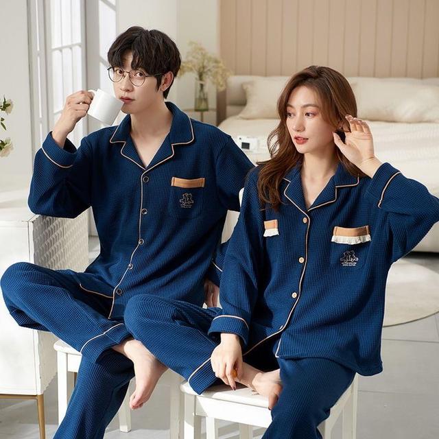 Couple Matching Loungewear Set : Long-Sleeve Bear Print Top + Pants Product Image