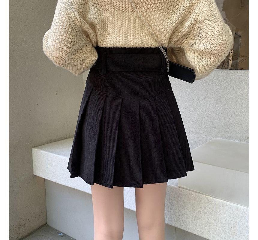 Plain Pleated Corduroy  A-Line Skirt Product Image