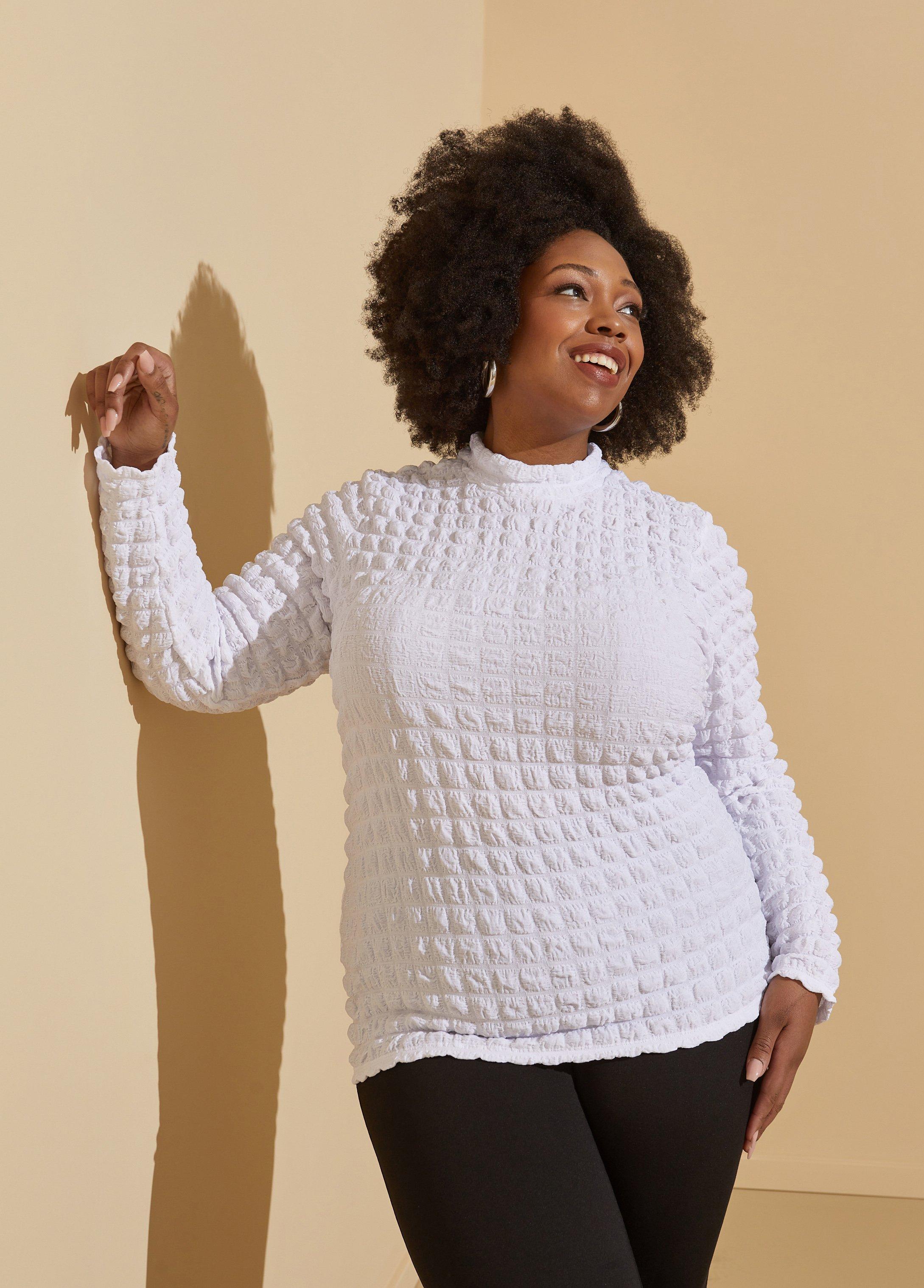 Plus Size Puff Effect Mock Neck Top Ashley Stewart Product Image