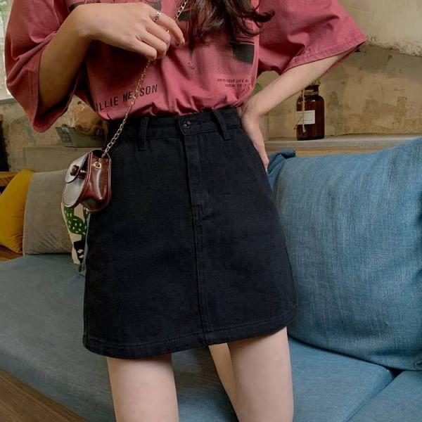 High Waist A-Line Denim Mini Skirt product image