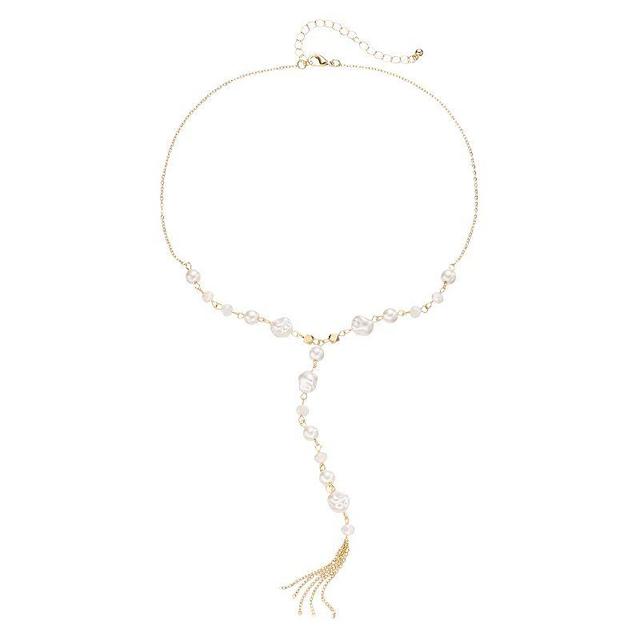 PANNEE BY PANACEA Gold Tone Crystal & Simulated Pearl Strand Y-Necklace, Womens Product Image