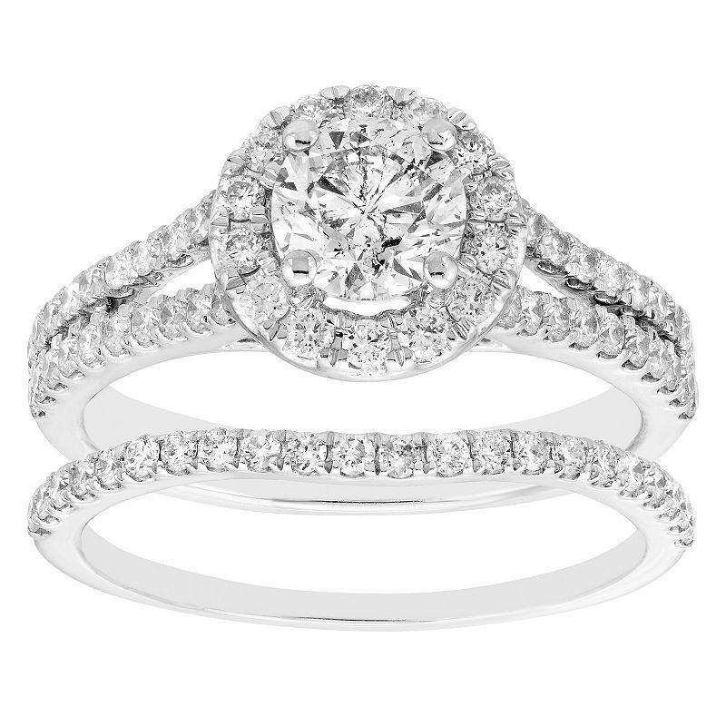 The Regal Collection 14k White Gold 1 1/2 Carat T.W. Certified Diamond Engagement Ring Set, Womens 14k Whgold Product Image