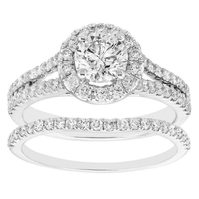 14k White Gold 1 1/2 Carat T.W. Certified Diamond Engagement Ring Set, Womens, Size: 6 Product Image