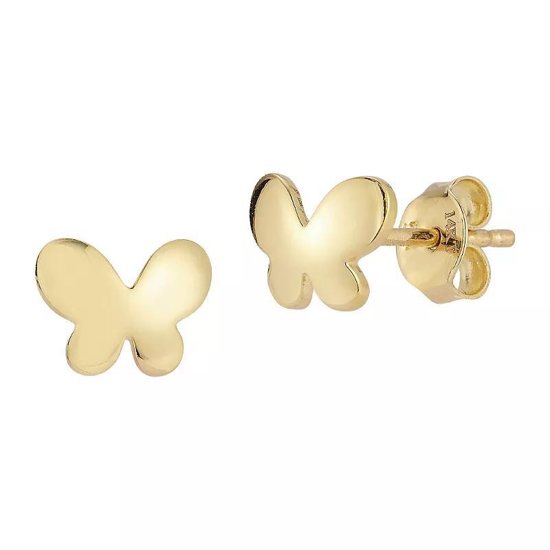 LUMINOR GOLD 14k Gold Puffed Butterfly Stud Earrings, Womens Product Image