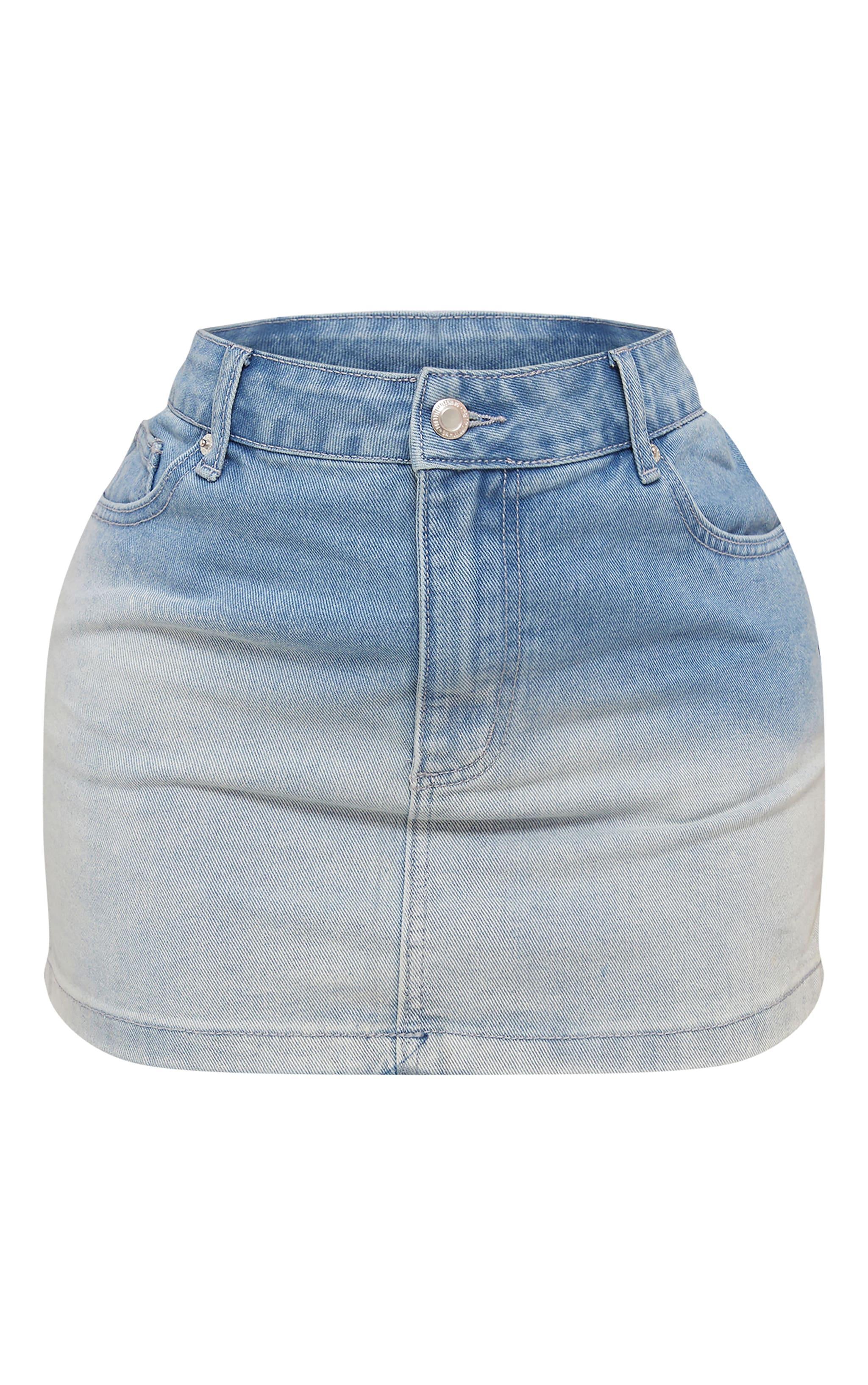 Shape Light Blue Washed Denim Low Rise Mini Skirt Product Image