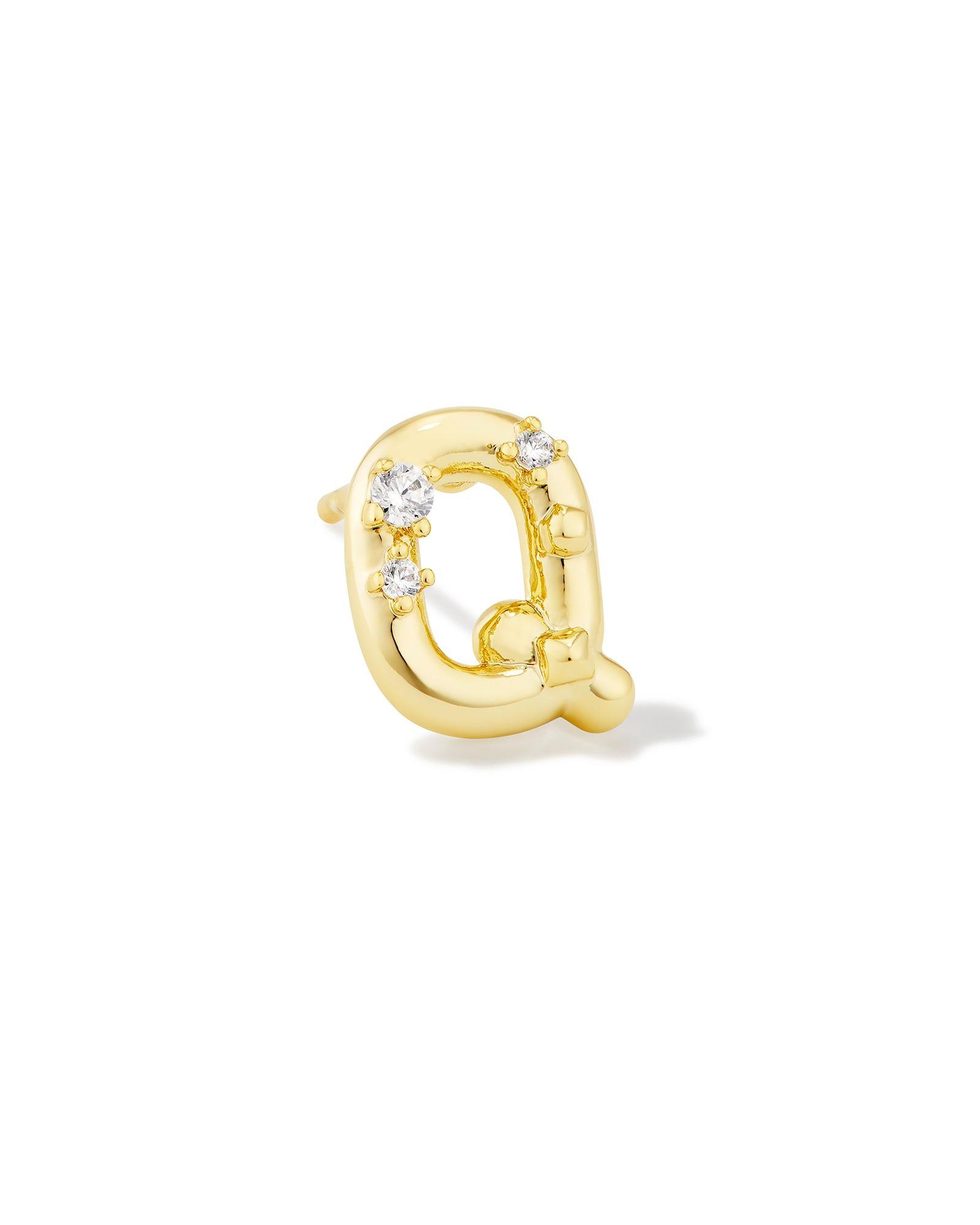 Crystal Letter Q Gold Single Stud Earring in White Crystal Product Image