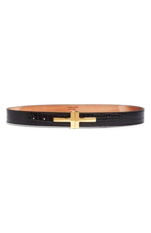 TOM FORD Double T Croc Embossed Calfskin Leather Belt Product Image