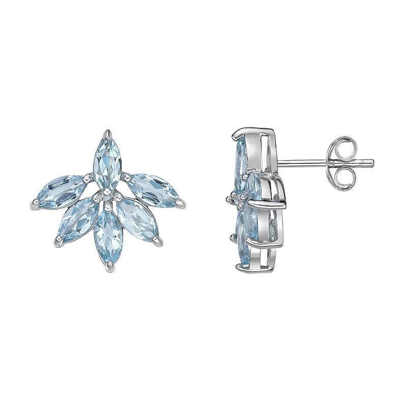 Gemminded Sterling Silver Blue Topaz Flower Stud Earrings, Womens Product Image