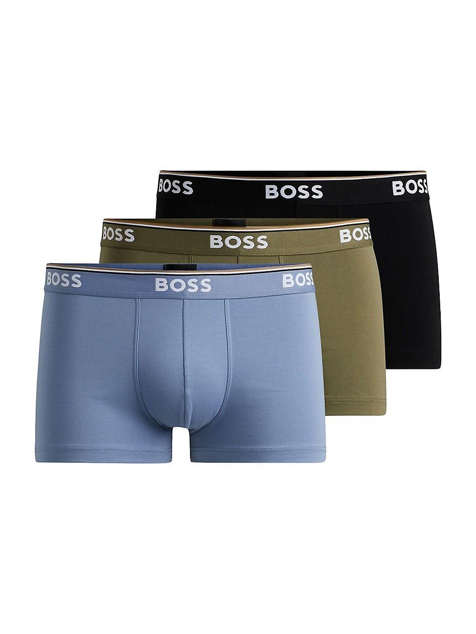 Mens Three-Pack of Stretch-Cotton Trunks with Logo Waistbands Product Image