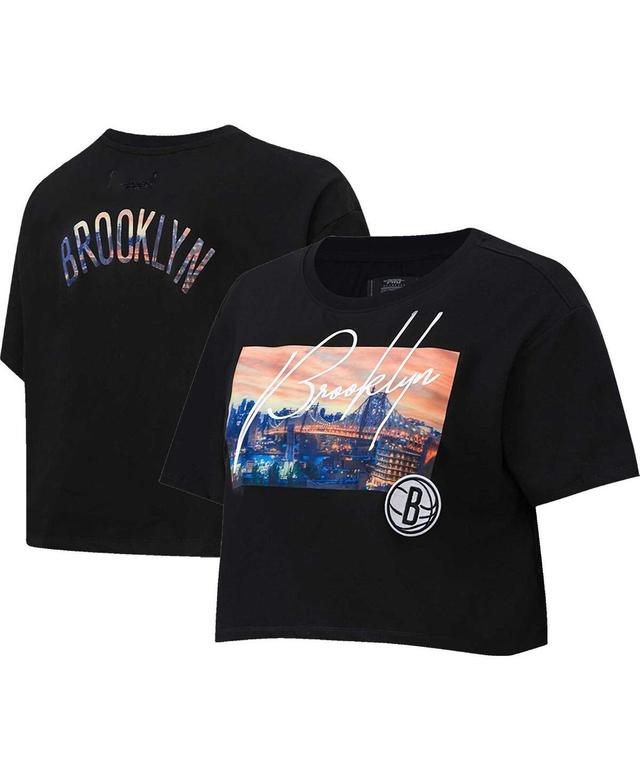 Womens Pro Standard Black Brooklyn Nets Cityscape Crop Boxy T-shirt Product Image