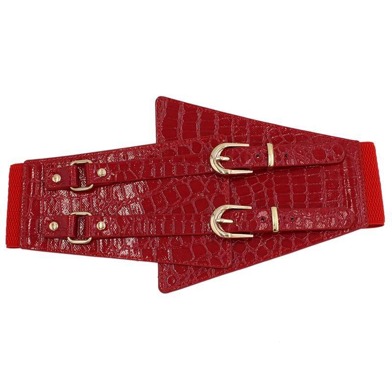 Crocodile Grain Faux Leather Elastic Belt Product Image