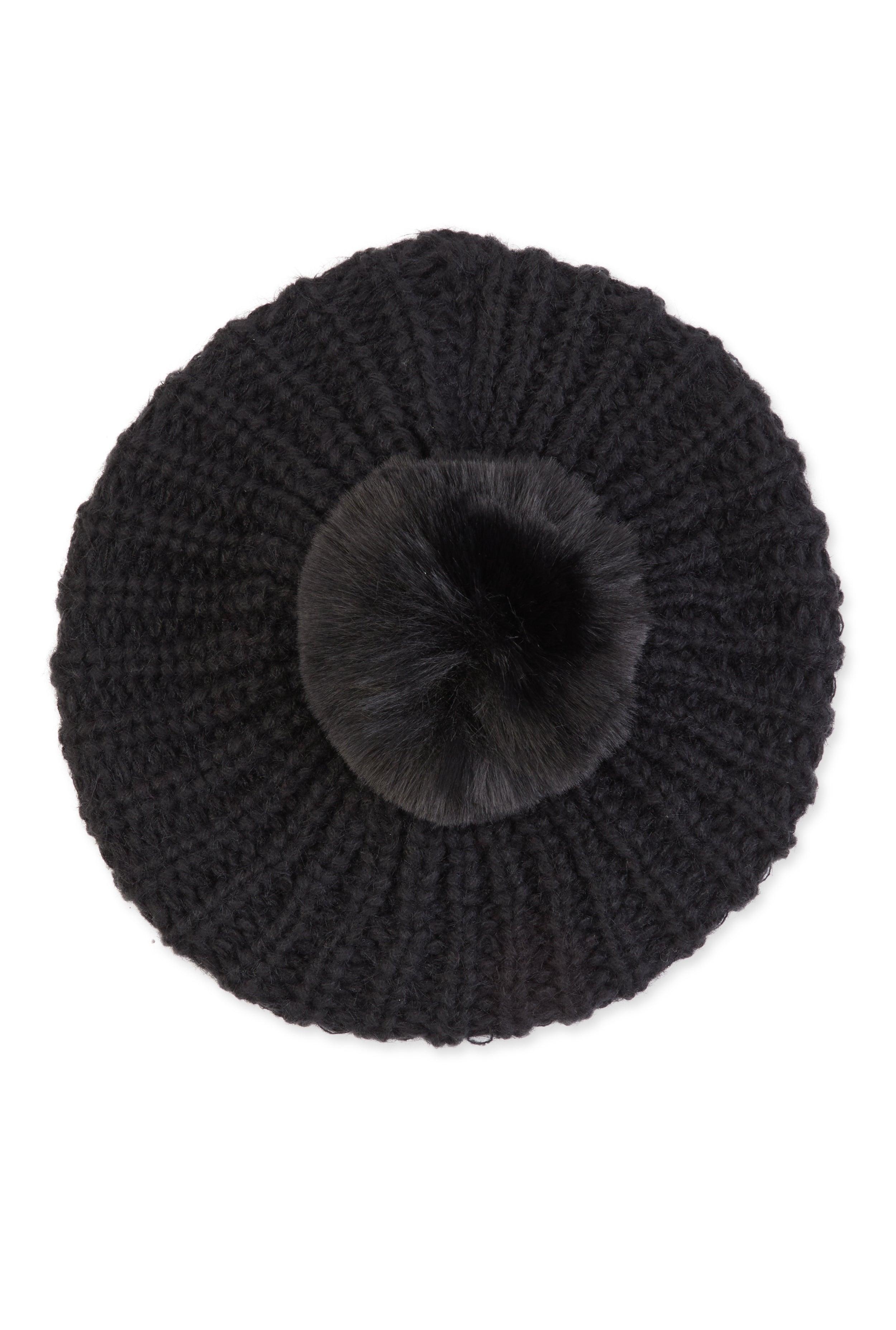 Faux Fur Pom Pom Knit Beret Female Product Image