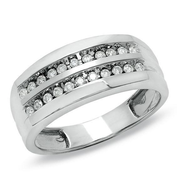 Men's 1/3 CT. T.w. Diamond Double Row Wedding Band in 10K White Gold Product Image