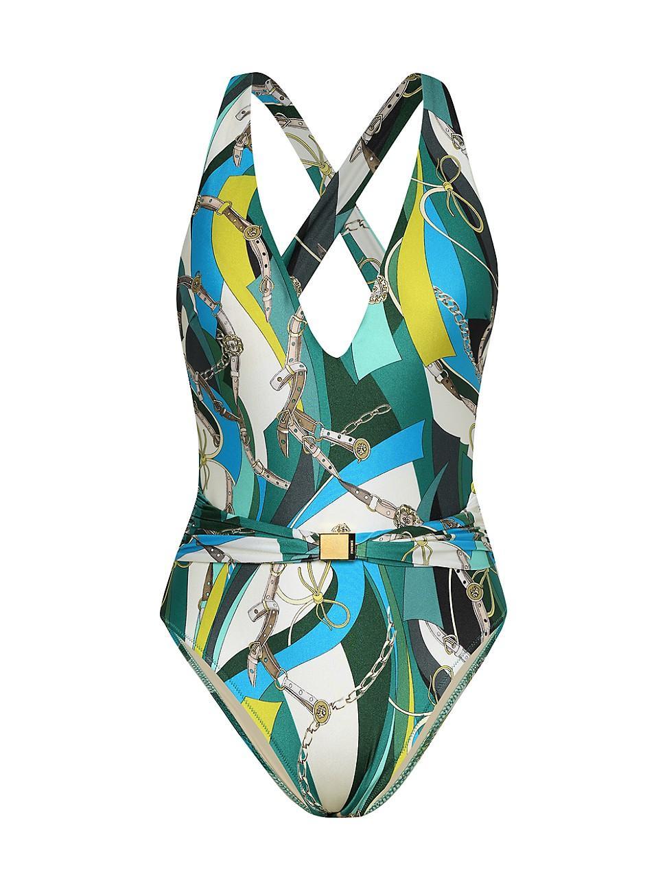 Womens Belt Swirl Lisa Plunge One-Piece Swimsuit Product Image