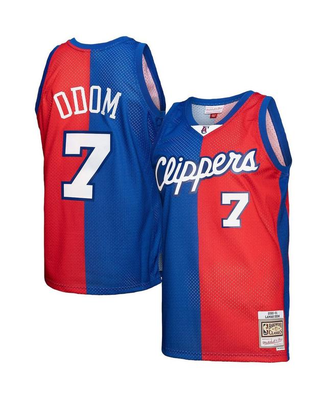 Mens Mitchell & Ness Lamar Odom Royal, Red La Clippers Hardwood Classics 2000-01 Split Swingman Jersey - Royal, Red Product Image