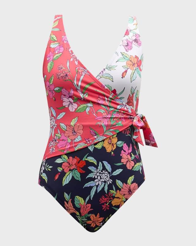 Summer Floral Wrap-Front One-Piece Swimsuit  Product Image