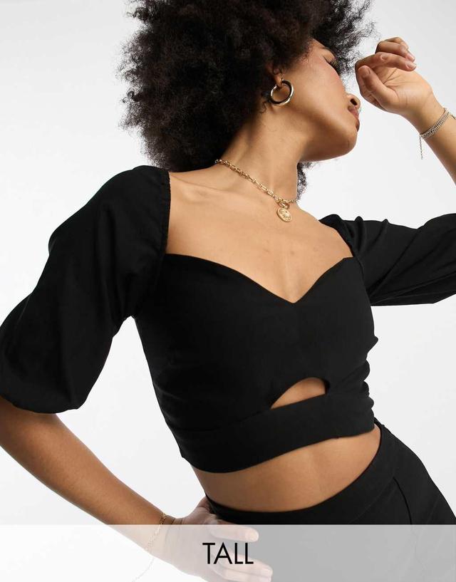 Vesper Tall puff sleeve crop top in black - part of a set Product Image