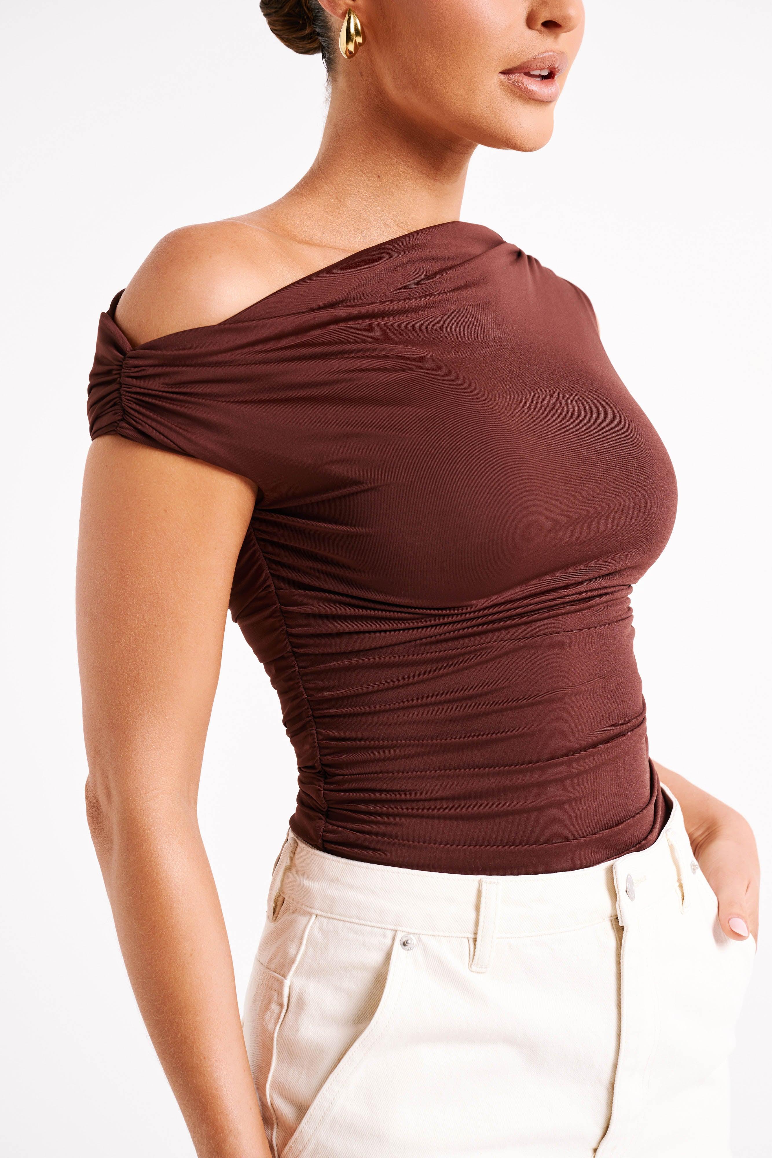 Alayna Recycled Nylon Ruched Top - Chocolate Product Image