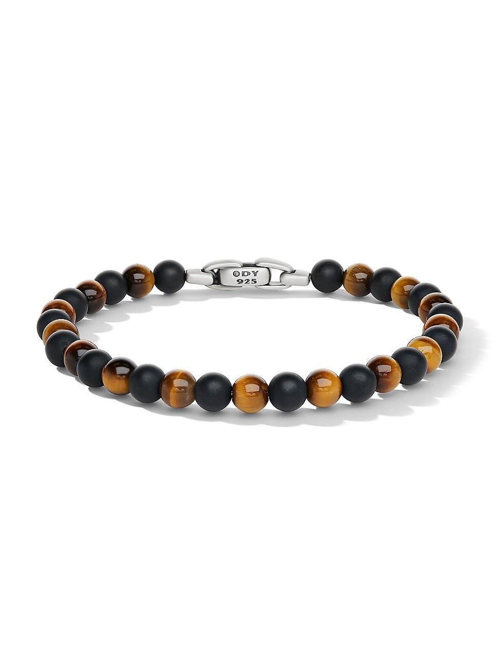 Mens Spiritual Beads Alternating Bracelet with Black Onyx and Tigers Eye Product Image