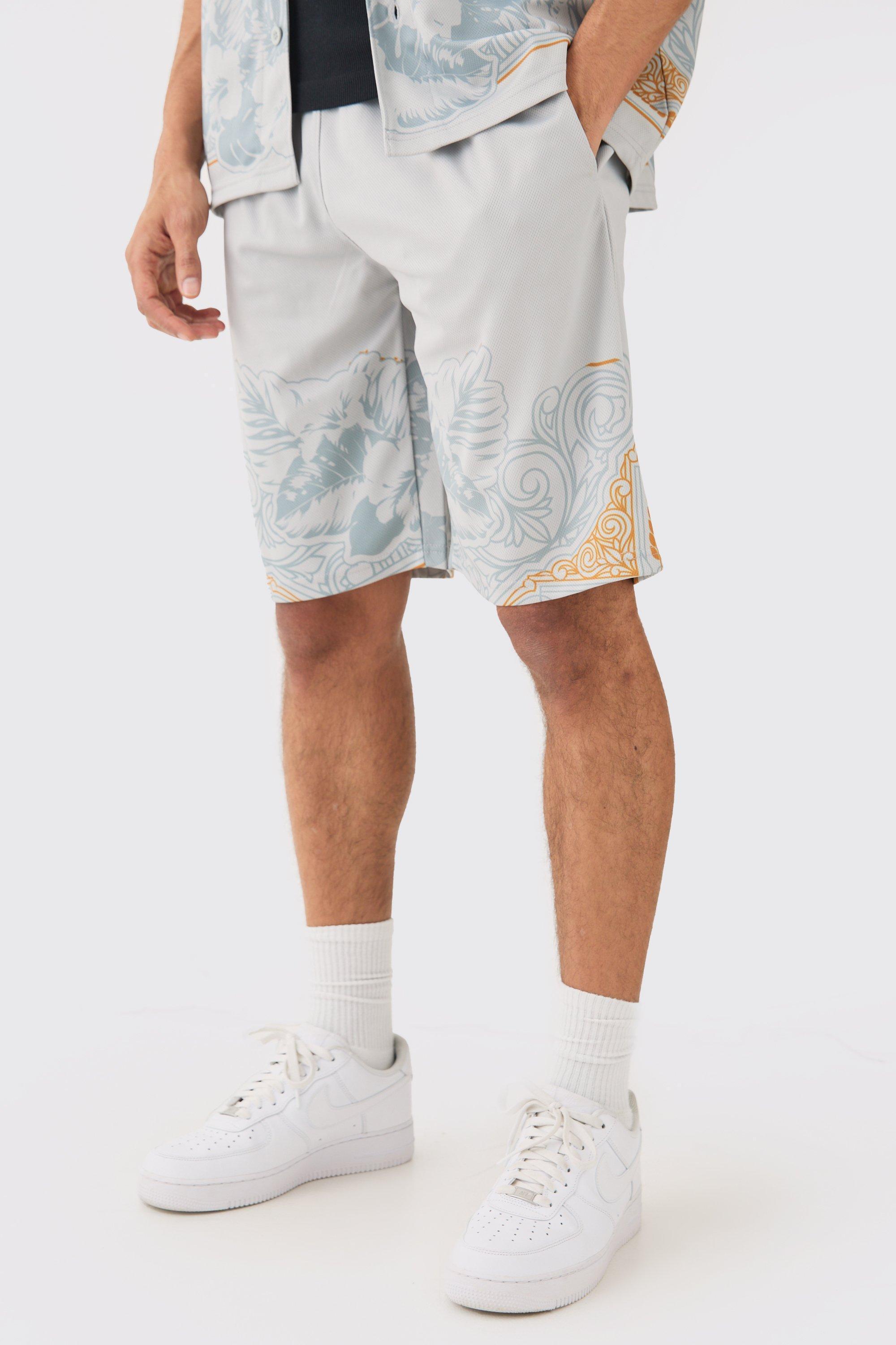 Relaxed Long Length Mesh Printed Short | boohooMAN USA Product Image