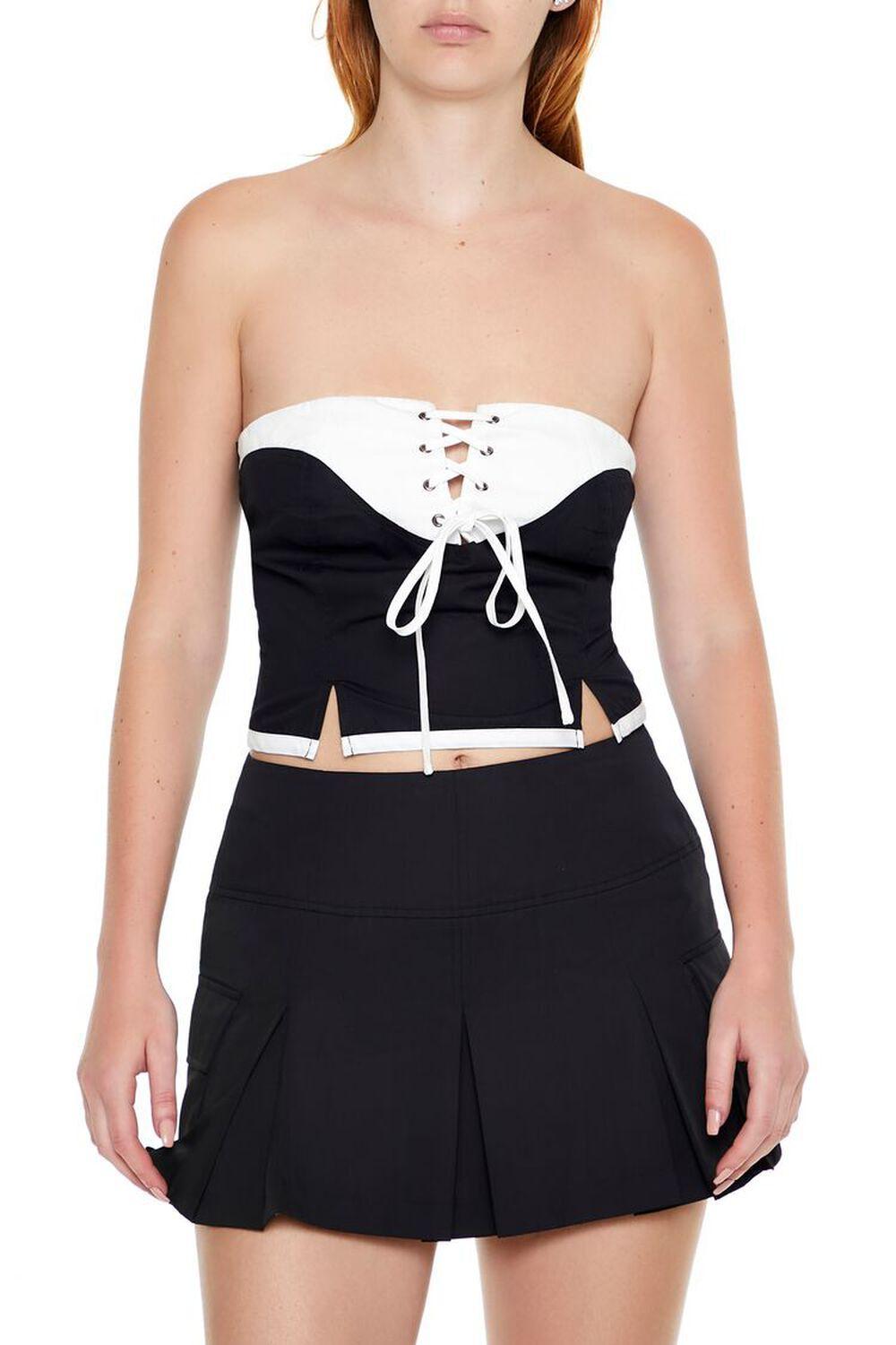 Colorblock Lace-Up Tube Crop Top | Forever 21 Product Image