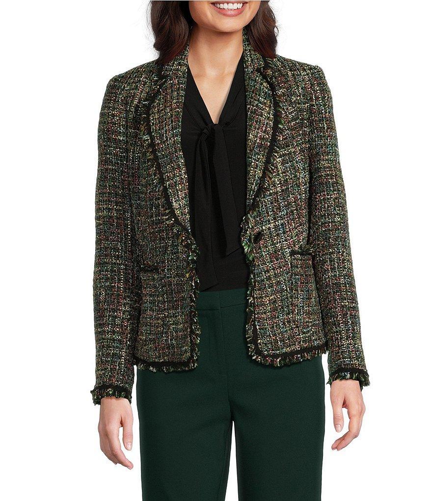 Anne Klein Tweed Notch Lapel Long Sleeve Patch Pocket One-Button Jacket Product Image