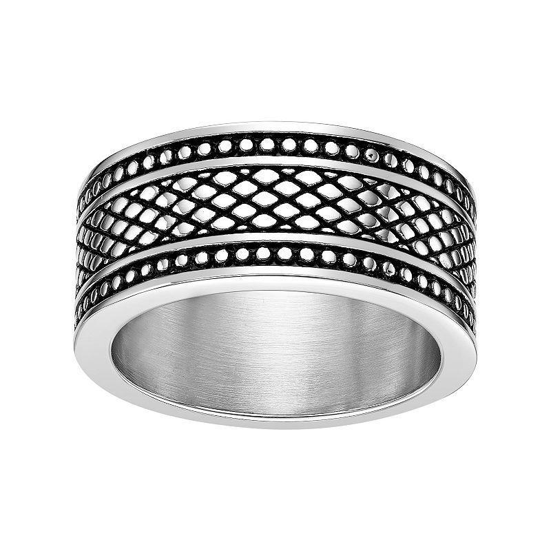 Mens LYNX Stainless Steel Textured Band Ring Multicolor Product Image